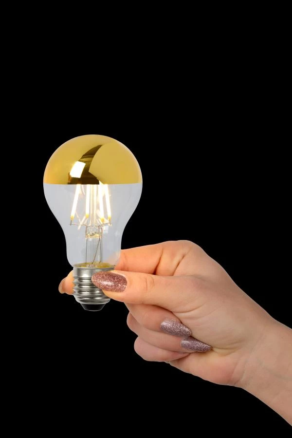 Lucide A60 SPIEGEL - Filament bulb - Ø 6 cm - LED Dim. - E27 - 1x5W 2700K - Gold - ambiance 1